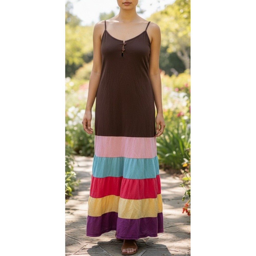 NEW Rip Curl  Maxi Dress Multicolor Straps Boho  Size Large